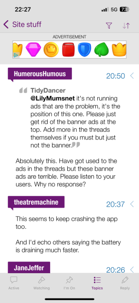 Banner advert in the app