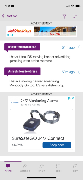 Banner advert in the app
