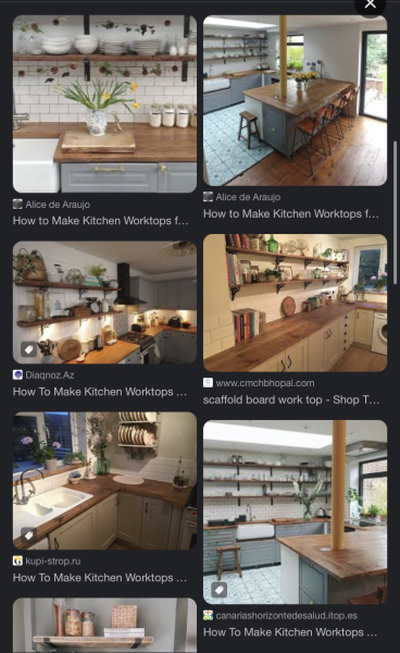 Kitchen worktops made of scaffolding boards