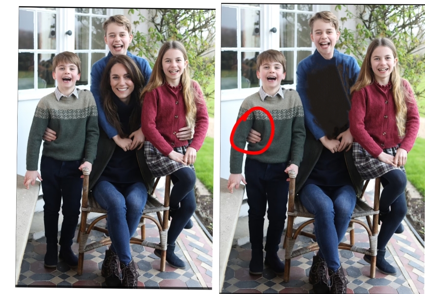 Kates hand pushing louis into the photo & caroles body ??