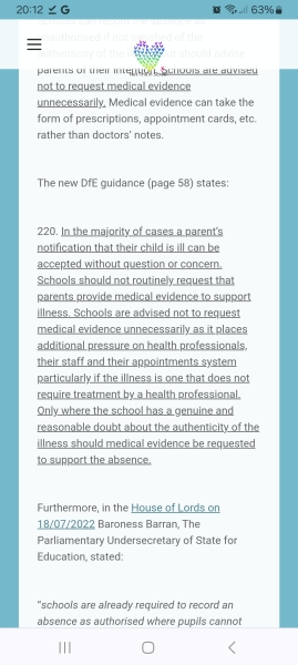 School asking for medical evidence.