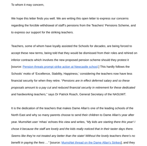 Dame Allans Newcastle - Strikes