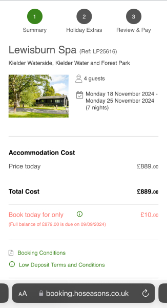 Hoseasons £10 deposit beware