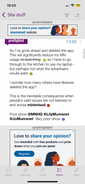 Banner advert in the app