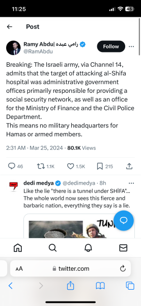 Mainly about Al Shifa [bombed front of hospital 3]