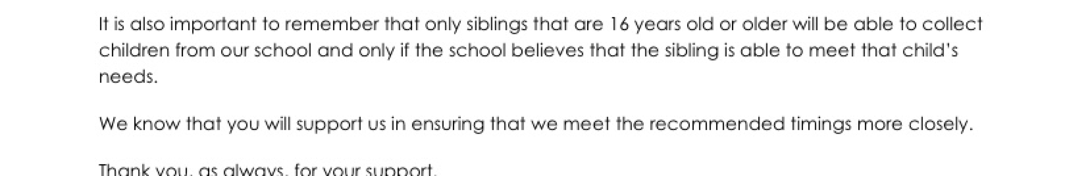 Siblings collecting from primary school age