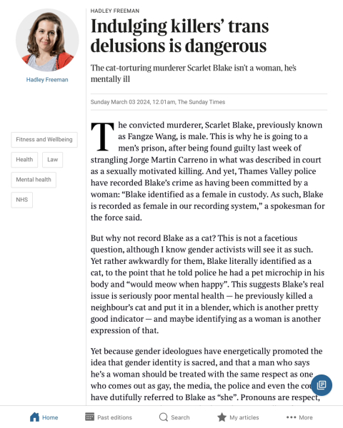 Hadley Freeman - Indulging killers’ trans delusions is dangerous
