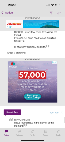 Banner advert in the app