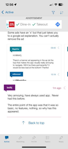 Banner advert in the app