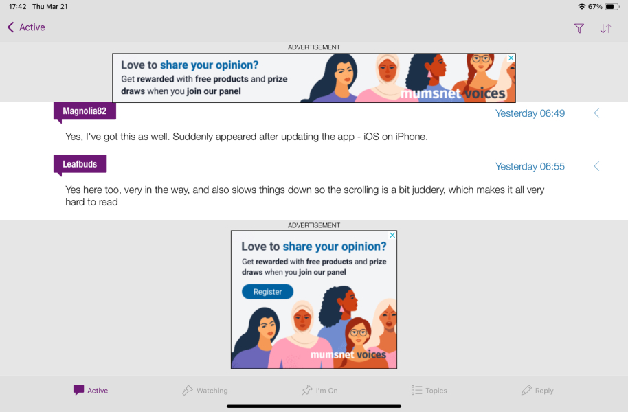 Banner advert in the app