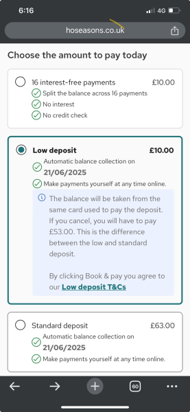 Hoseasons £10 deposit beware