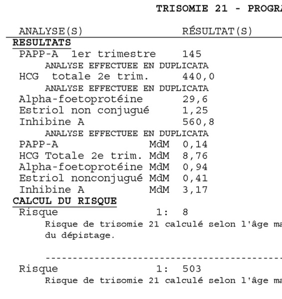 Maternal Serum screened 1:8 for Down Syndrome