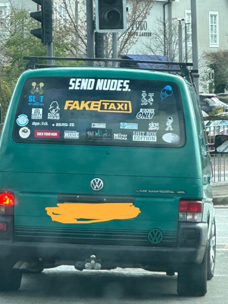 To be offended by these stickers on the back of a van?
