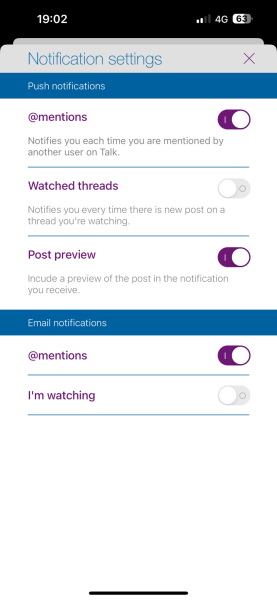 Message notification on the app