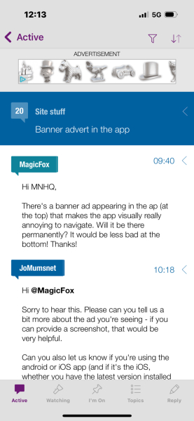 Banner advert in the app