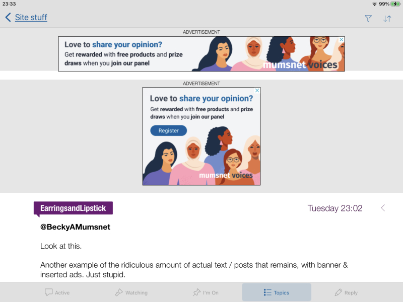 Banner advert in the app