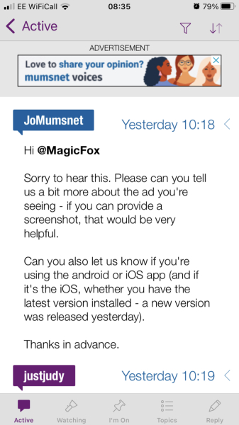Banner advert in the app