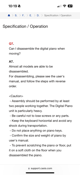 Moving a digital piano from one room to another