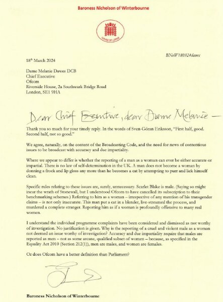 Another cracking letter from the Baroness.