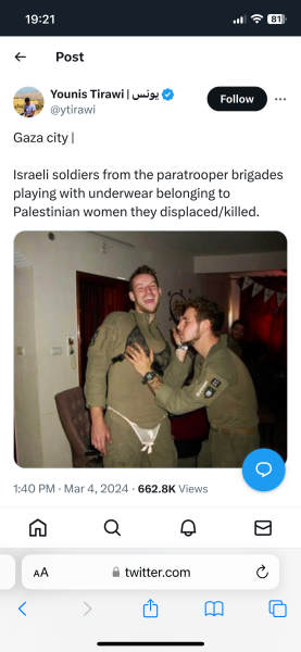 This picture of Israeli soldiers smiling for a selfie in front of a destroyed Gaza...