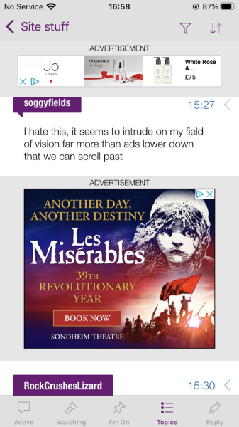 Banner advert in the app