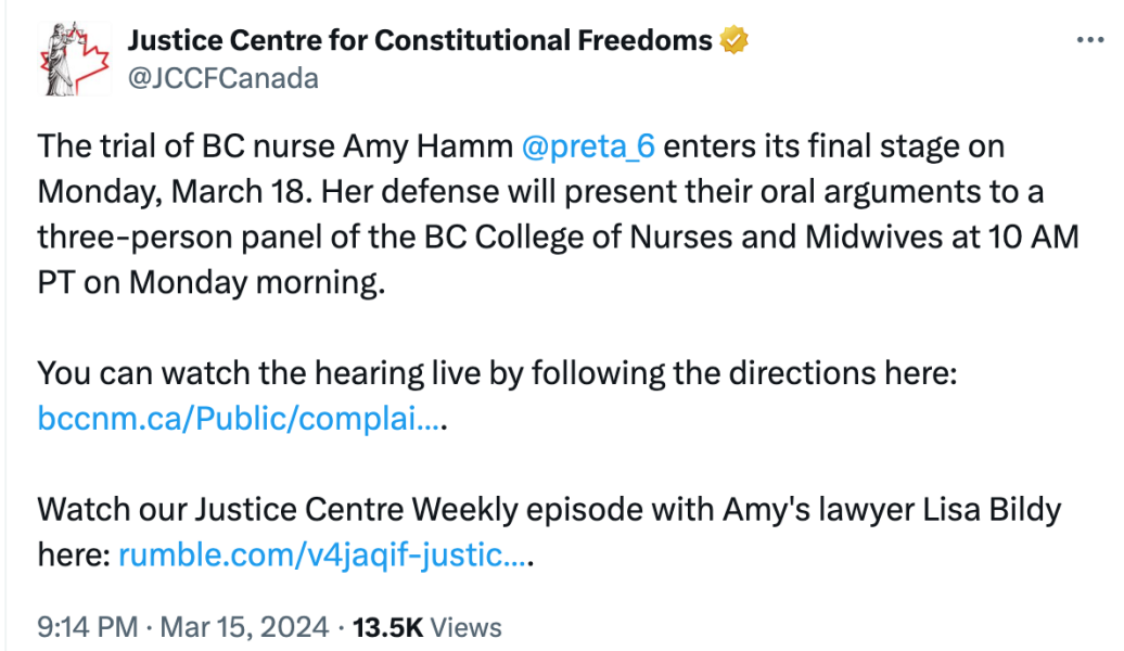 Amy Hamm - Canadian Nurse being disciplined for being GC