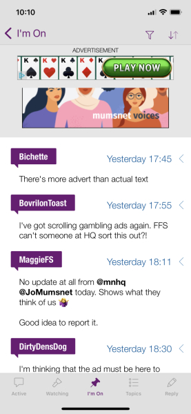 Banner advert in the app