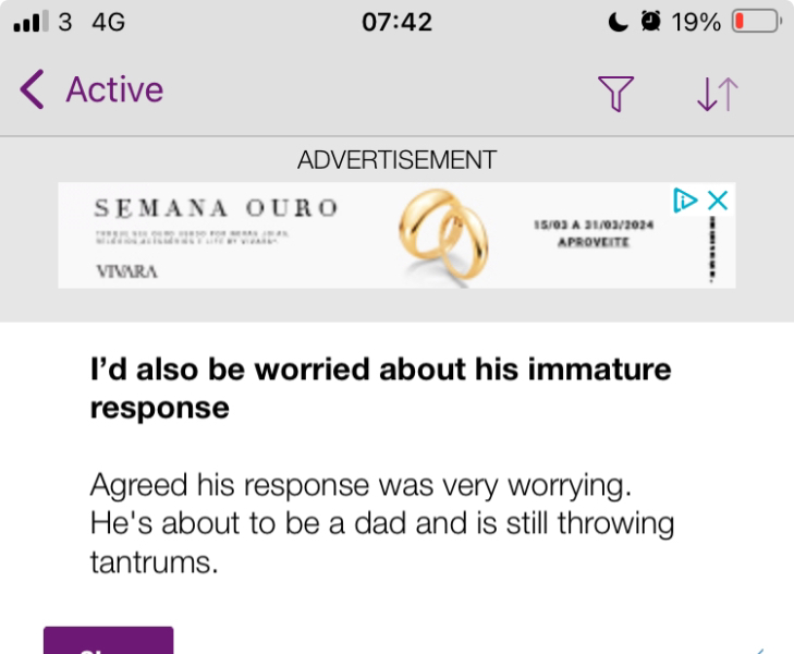 Banner advert in the app