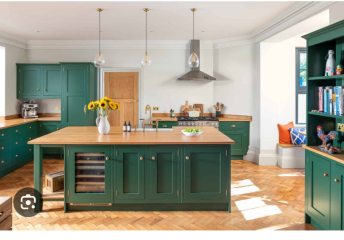Vibrant green kitchen cabinets (not bespoke)