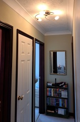 Hallway inspiration.  Sage green?