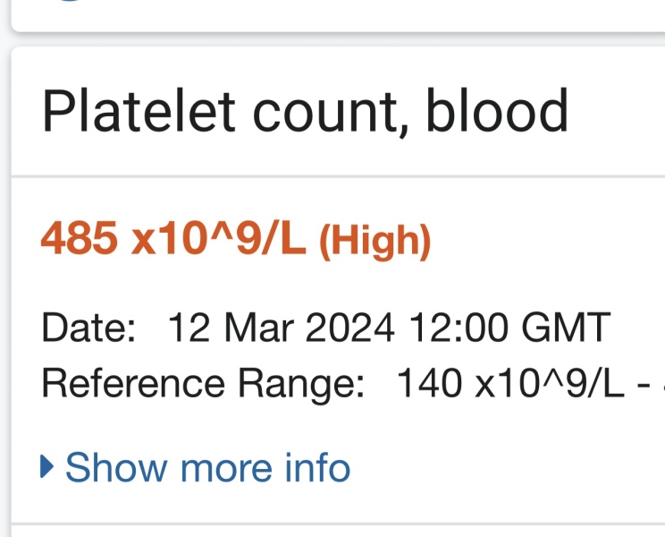 High Platelet count ? Thoughts please.