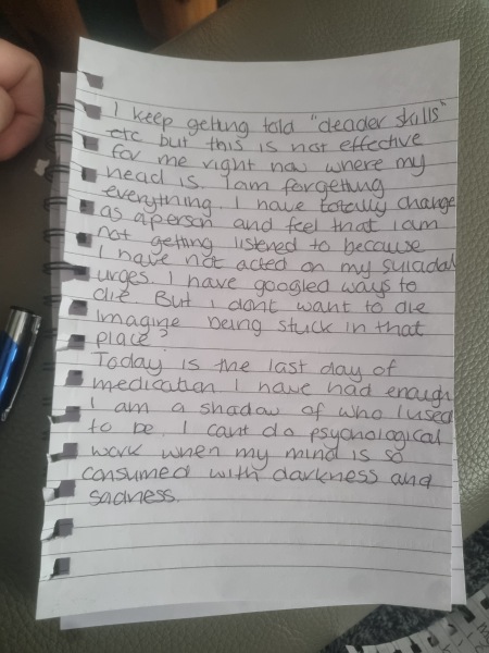 Letter written - last day of meds.