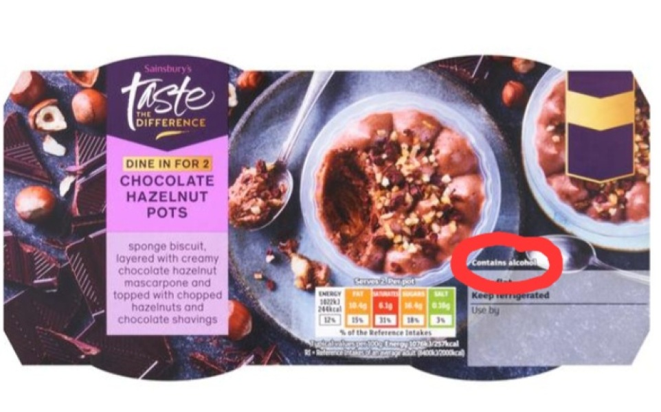 Alcohol in pudding not clearly displayed