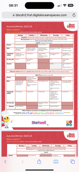 Nursery Food Menu - can you show me yours?