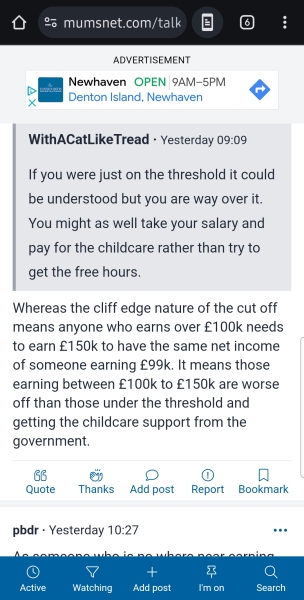 "Cliff edge for those earning over £100kpa" What does this mean? Is it correct?
