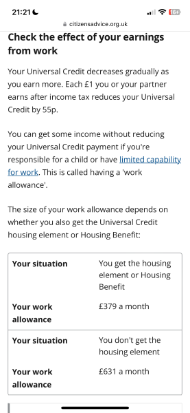 Universal credit savings