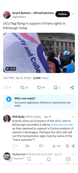 PCS - civil service union - and Unite - protest against women's rights event in Edinburgh