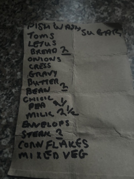 I found a shopping list