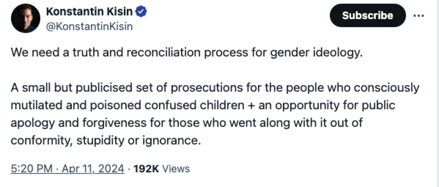 Konstantin Kisin: "We need a truth and reconciliation process for gender ideology."