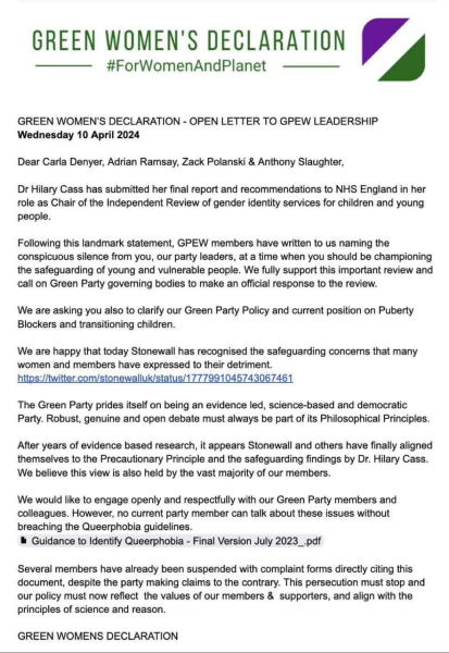 Cass Report - Reaction from Lib Dems, Greens, SNP etc.