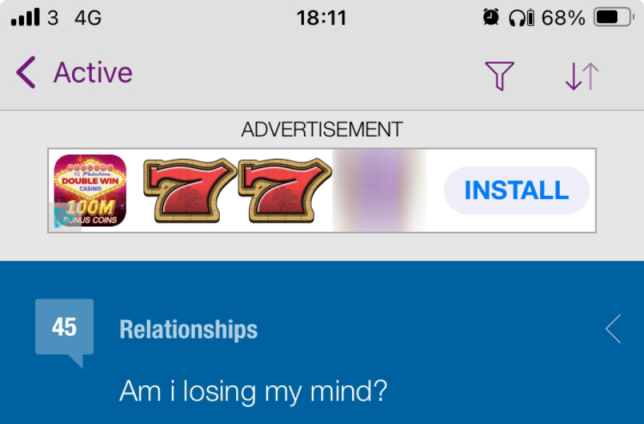 Banner advert in the app