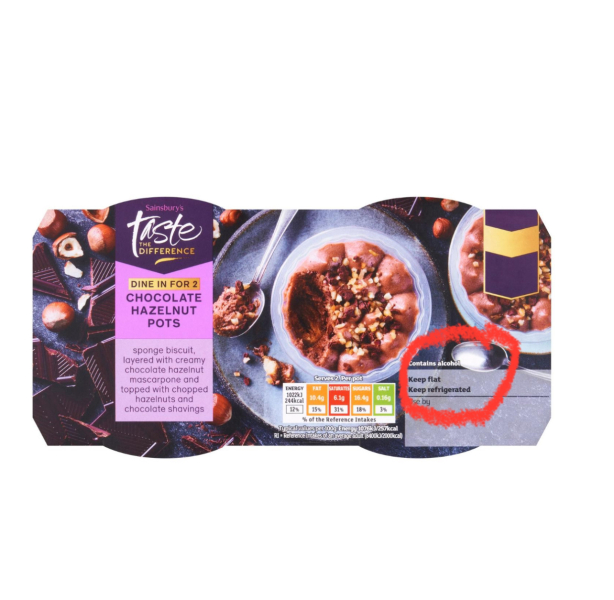 Alcohol in pudding not clearly displayed