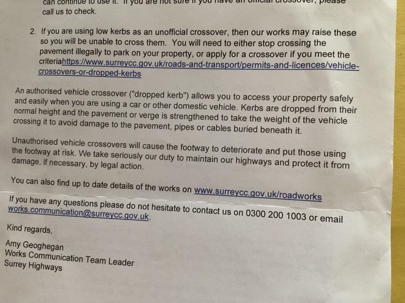 Driveways without dropped kerbs