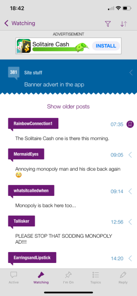 Banner advert in the app