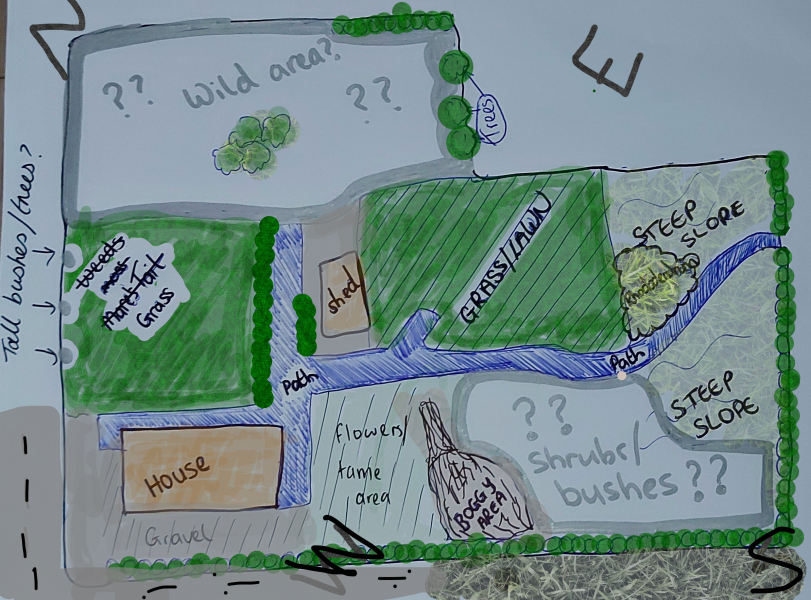 Can you help plan my garden? Shrubs/ bushes? (Diagram)