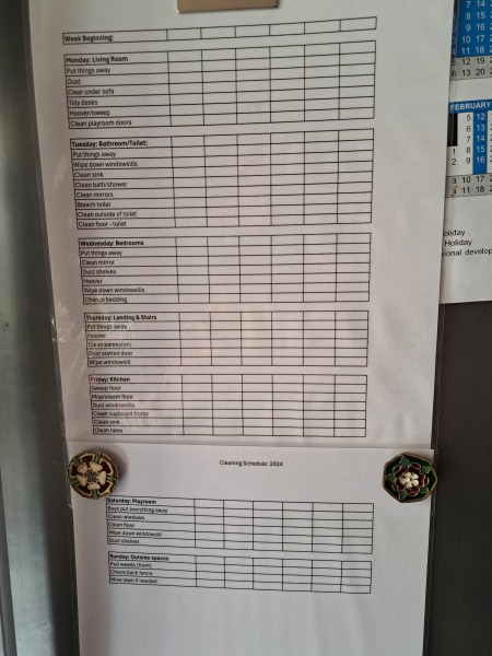 Does anyone have a written weekly cleaning schedule?