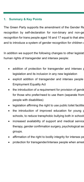 Ireland - Political party stance on trans issues for local elections canvassers