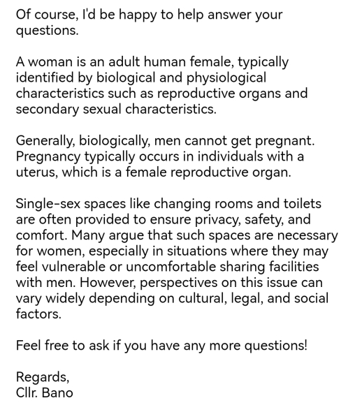 Asked my Lib Dem candidate what a woman is