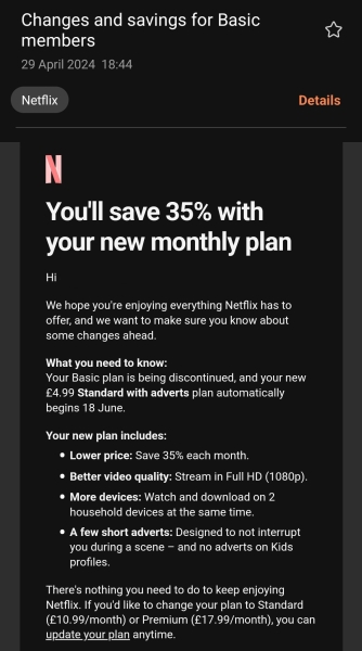 Netflix Basic Package Cut