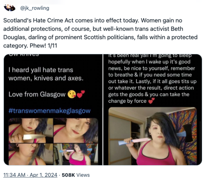 JKR exposing Scottish hate crime laws for what they are